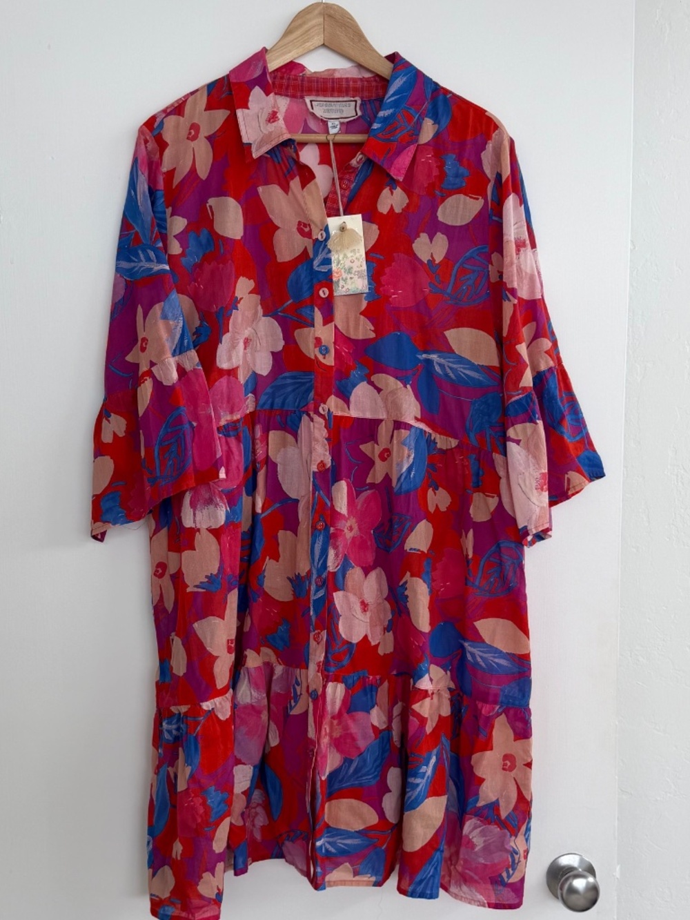 JOHNNY WAS Governed Gardens Ruffle Sleeve Dress - XL - NWT - Red Print